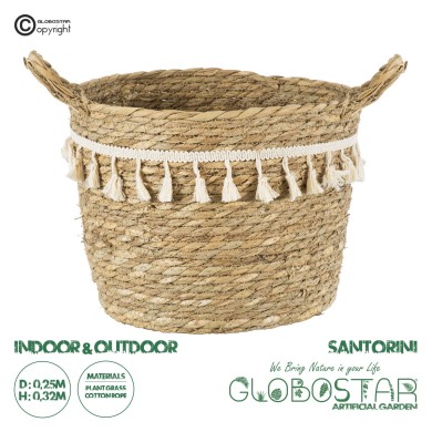 GloboStar® Artificial Garden SANTORINI 20285 Διακοσμητικό Πλεκτό Καλάθι - Κασπώ Γλάστρα - Flower Pot Μπεζ με Μακραμέ Φ25cm x Υ23cm