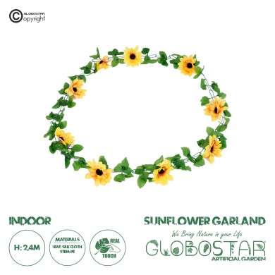 GloboStar® 09029 Τεχνητό Κρεμαστό Φυτό Διακοσμητική Γιρλάντα Μήκους 2.2 μέτρων με 10 X Μεγάλα Ηλιοτρόπια Κίτρινα