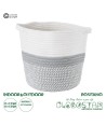 GloboStar® Artificial Garden POSITANO 20319 Διακοσμητικό Πλεκτό Καλάθι - Κασπώ Γλάστρα - Flower Pot Γκρι με Λευκό Φ25cm x Υ25cm