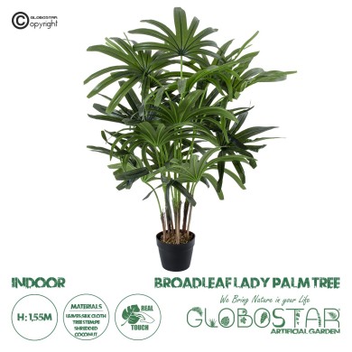 GloboStar® Artificial Garden BROADLEAF LADY PALM TREE 20386 Τεχνητό Διακοσμητικό Φυτό Πλατύφυλλος Φοίνικας Μπαμπού Υ120cm