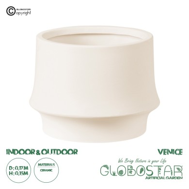 GloboStar® Artificial Garden VENICE 20448 Πήλινο Κεραμικό Κασπώ Γλάστρα - Flower Pot Μπεζ  Φ17cm x Υ15cm