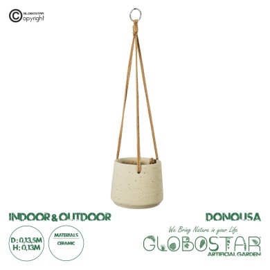 GloboStar® Artificial Garden DONOUSA 20465 Κρεμαστό Πήλινο Κεραμικό Κασπώ Γλάστρα - Flower Pot Μπεζ Φ13.5cm x Υ13cm