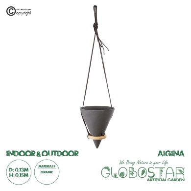 GloboStar® Artificial Garden AIGINA 20466 Κρεμαστό Πήλινο Κεραμικό Κασπώ Γλάστρα - Flower Pot Μαύρο Φ13cm x Υ15cm