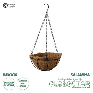 GloboStar® Artificial Garden SALAMINA 20479 Κρεμαστό Κασπώ Γλάστρα - Flower Pot από Φλοιό Καρύδας Καφέ Φ20cm x Υ10cm