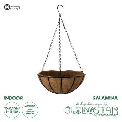 GloboStar® Artificial Garden SALAMINA 20480 Κρεμαστό Κασπώ Γλάστρα - Flower Pot από Φλοιό Καρύδας Καφέ Φ30cm x Υ15cm