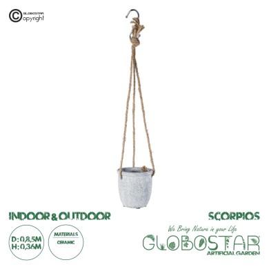 GloboStar® Artificial Garden SCORPIOS 20491 Κρεμαστό Πήλινο Κεραμικό Κασπώ Γλάστρα - Flower Pot Γκρι Φ8.5cm x Υ36cm
