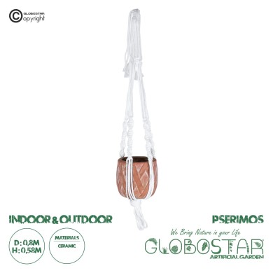 GloboStar® Artificial Garden PSERIMOS 20492 Κρεμαστό Πήλινο Κεραμικό Κασπώ Γλάστρα - Flower Pot Κεραμιδί με Μακραμέ Φ8cm x Υ58cm