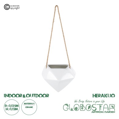 GloboStar® Artificial Garden HERAKLIO 20467 Κρεμαστό Πήλινο Κεραμικό Κασπώ Γλάστρα - Flower Pot Λευκό Μ13.5 x Π15.5 x Υ37cm
