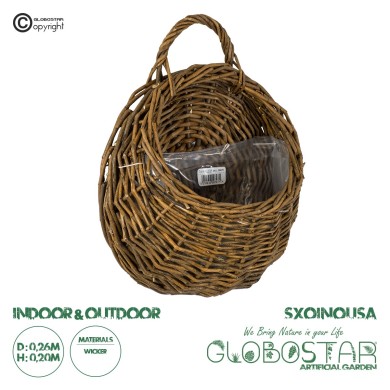 GloboStar® Artificial Garden SXOINOUSA 20475 Επιτοίχιο Ρατάν Πλεκτό Κασπώ Γλάστρα - Flower Pot Καφέ Φ26cm x Υ20cm