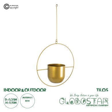 GloboStar® Artificial Garden TILOS 20486 Κρεμαστό Μεταλλικό Κασπώ Γλάστρα - Flower Pot Χρυσό Φ35cm x Υ15cm