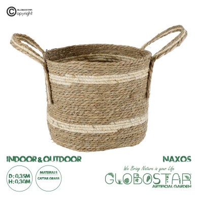 GloboStar® Artificial Garden NAXOS 20334 Διακοσμητικό Πλεκτό Καλάθι - Κασπώ Γλάστρα - Flower Pot Μπεζ με Καφέ Φ35cm x Υ30cm