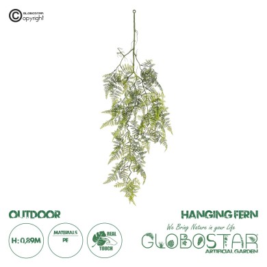 GloboStar® Artificial Garden FERN HANGING BRANCH 20410 Τεχνητό Διακοσμητικό Κρεμαστό Φυτό Φτέρη Υ89cm