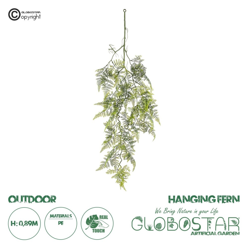 GloboStar® Artificial Garden FERN HANGING BRANCH 20410 Τεχνητό Διακοσμητικό Κρεμαστό Φυτό Φτέρη Υ89cm