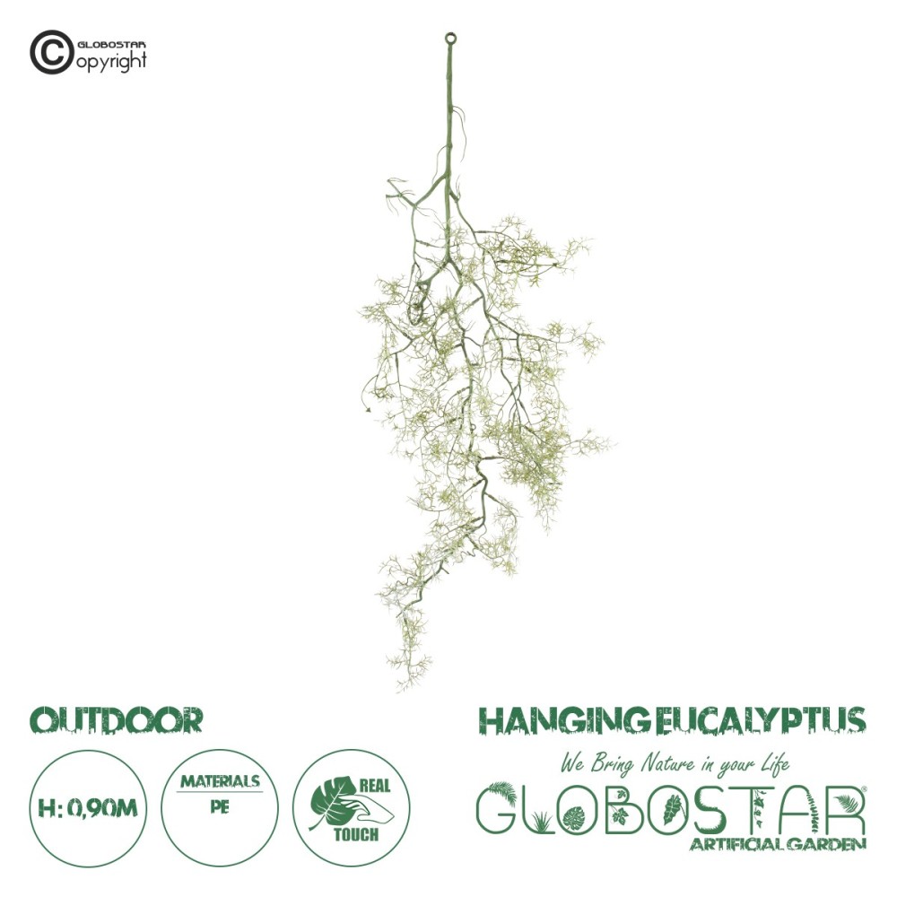 GloboStar® Artificial Garden EUCALYPTUS HANGING BRANCH 20412 Τεχνητό Διακοσμητικό Κρεμαστό Φυτό Ευκάλυπτος Υ90cm