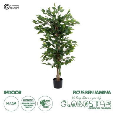GloboStar® Artificial Garden FICUS BENJAMINA TREE 20415 Τεχνητό Διακοσμητικό Φυτό Φίκος Μπενζαμίνη Υ120cm