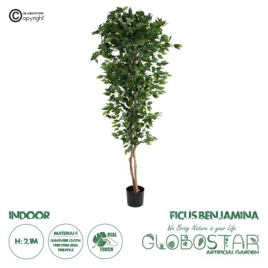 GloboStar® Artificial Garden FICUS BENJAMINA TREE 20417 Τεχνητό Διακοσμητικό Φυτό Φίκος Μπενζαμίνη Υ210cm