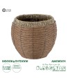 GloboStar® Artificial Garden AMORGOS 20337 Διακοσμητικό Πλεκτό Καλάθι - Κασπώ Γλάστρα - Flower Pot Μπεζ με Καφέ Φ25cm x Υ21cm