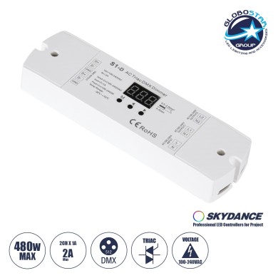 GLOBOSTAR® SKYDANCE-S1-D 70671 AC Trailing Edge DMX Dimmer με 2 x 1A 240W Κανάλια AC 220-240V 2A 480W Max IP20 - DMX512 & RDM - Μ16.7 x Π5 x Υ2.4cm - 5 Χρόνια Εγγύηση