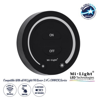 GloboStar® 71403 FUT087-B Mi-Light Ασύρματο Χειριστήριο Αφής RF 2.4Ghz για όλα τα Μονόχρωμα Mi-BOXER Controller DC 3V 2 x AAA - IP20 Μαύρο Φ8 x Υ1.8cm - 5 Years Warranty