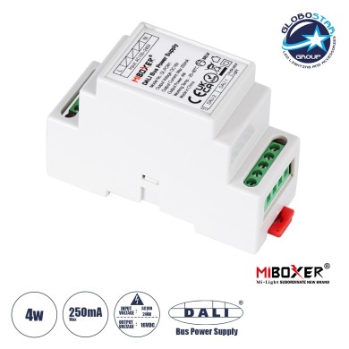 GLOBOSTAR® MiBOXER-DL-POW1 71420 DC DALI BUS Τροφοδοτικό-Μετασχηματιστής SELV Ράγας με 2 x 125mA 2W Κανάλια AC 220-240V σε DC 16V 250mA 4W Max IP20 - DALI BUS - Μ9 x Π3.4 x Υ6cm - 5 Χρόνια Εγγύηση