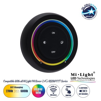 GloboStar® 71434 S2-B Mi-Light Ασύρματο Χειριστήριο Αφής RF 2.4Ghz για όλα τα RGBW+WW Mi-BOXER Controller DC 3V 2 x AAA - IP20 Μαύρο Φ7 x Υ2.5cm - 5 Years Warranty
