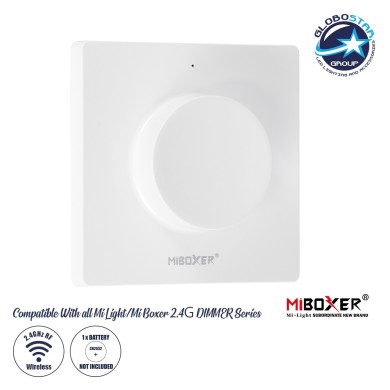 GloboStar® 71443 K1 Mi-BOXER Ασύρματο Επιτοίχιο Χειριστήριο Dimmer RF 2.4Ghz για όλα τα Μονόχρωμα Mi-BOXER Controller DC 3V 1 x CR2032 - IP20 Λευκό Μ8.5 x Π8.5 x Υ2.5cm - 5 Years Warranty