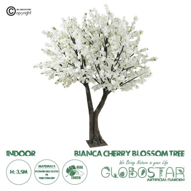 GloboStar® Artificial Garden BIANCA CHERRY BLOSSOM TREE 20362 Τεχνητό Διακοσμητικό Δέντρο Λευκό Άνθος Κερασιάς Υ350cm