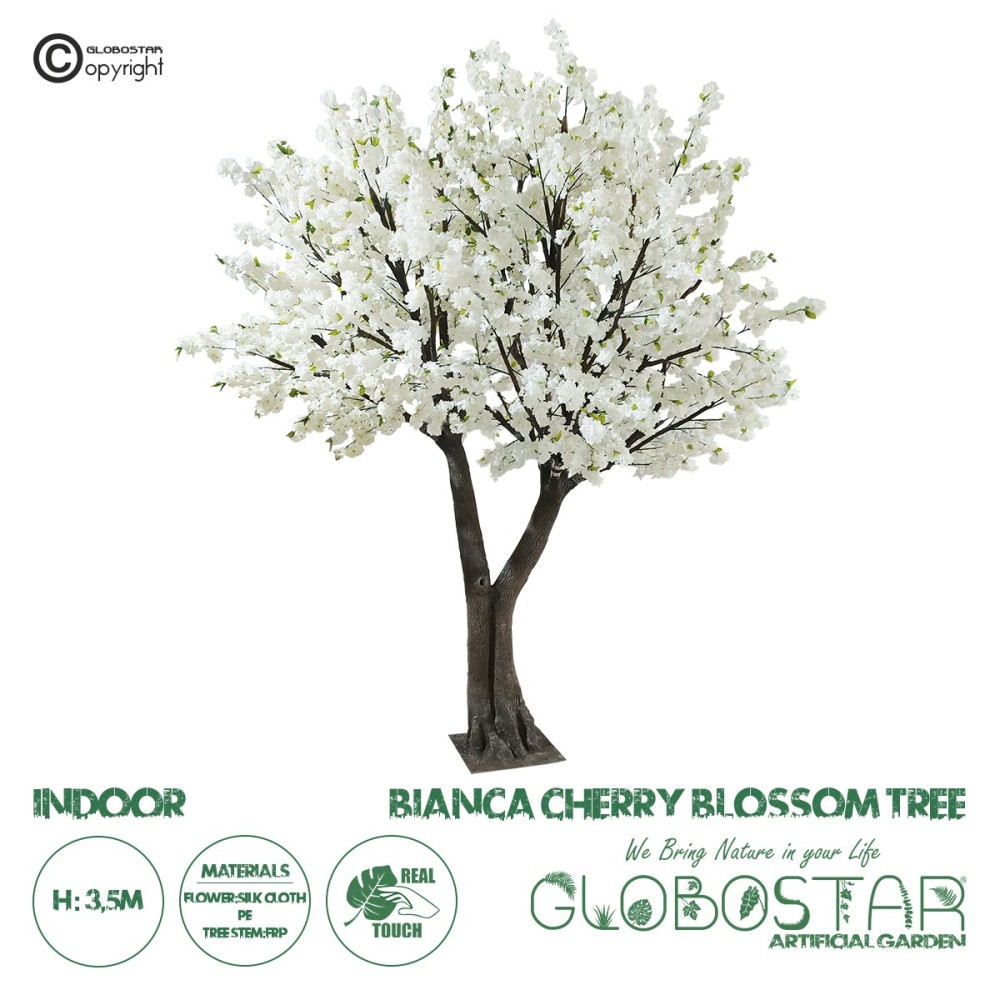 GloboStar® Artificial Garden BIANCA CHERRY BLOSSOM TREE 20362 Τεχνητό Διακοσμητικό Δέντρο Λευκό Άνθος Κερασιάς Υ350cm