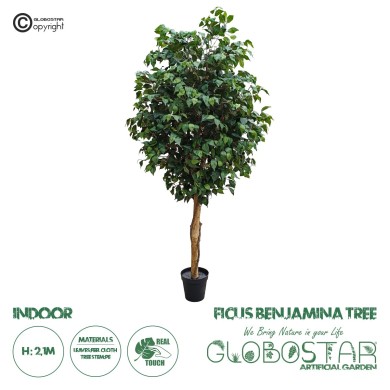 GloboStar® Artificial Garden FICUS BENJAMINA TREE 20431 Τεχνητό Διακοσμητικό Φυτό Φίκος Μπενζαμίνη Υ210cm