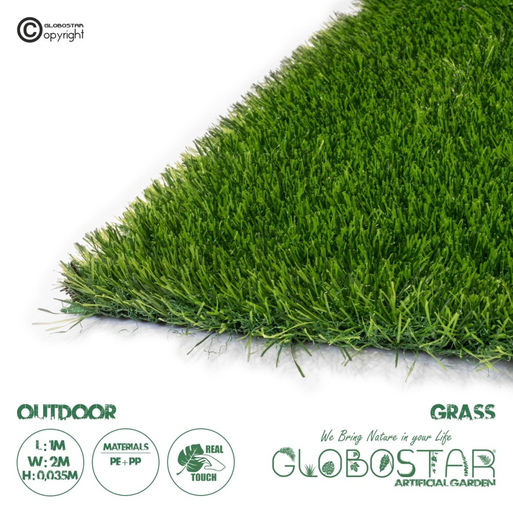 GloboStar® Artificial Garden SUMMER GRASS 20150 Τεχνητό Συνθετικός Χλοοτάπητας Διακοσμητικό Γρασίδι - Γκαζόν για Ανάπλαση Κήπου - με Πλάτος 2m και Ύψος Πέλους 35mm Μ100 x Π200 x Υ3.5cm (Πωλείται ανά 2τ.μ.) Εξωτερικού Χώρου IP68 UV Certified Protection