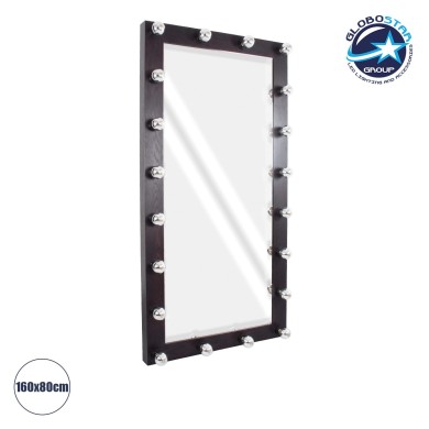 GloboStar® MAKEUP MIRROR-160x80-2 Μοντέρνος Καθρέπτης Μακιγιάζ με Πλαίσιο Φυσικού Ξύλου με Διακόπτη On-Off 20 x E27 AC220-240V - Μ80 x Π7 x Υ160cm - Καφέ Wenge