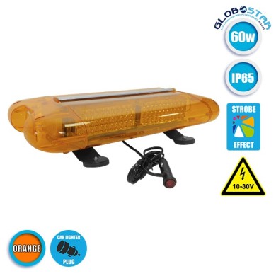 Φάρος Οδικής Βοήθειας Σήμανσης STROBO Οροφής Αυτοκινήτου - Φορτηγού 58.5CM Πορτοκαλί LED 60W 10-30 Volt με Controller Εναλλαγής Εφέ Προγραμμάτων GloboStar 34321