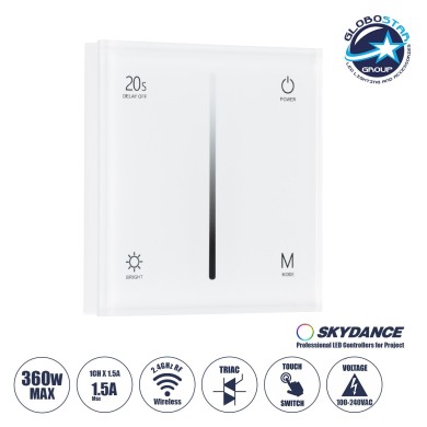 GloboStar® 71452 S1-T SKYDANCE AC Smart RF 2.4Ghz & Αφής - Touch Triac Dimming AC100-240V σε AC100-240V 1 x 1.5A 360W - Max 1.5A 360W - IP20 - Λευκό Σώμα - Μ8.5 x Π8.5 x Υ3.2cm - 5 Years Warranty