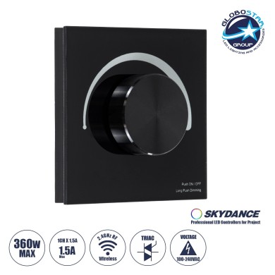 GloboStar® 71455 S1-K SKYDANCE AC Smart RF 2.4Ghz & Ροοστάτη - Push ON-OFF Triac Dimming AC100-240V σε AC100-240V 1 x 1.5A 360W - Max 1.5A 360W - IP20 - Μαύρο Σώμα - Μ8.5 x Π8.5 x Υ5cm - 5 Years Warranty