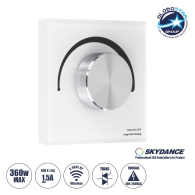 GloboStar® 71454 S1-K SKYDANCE AC Smart RF 2.4Ghz & Ροοστάτη - Push ON-OFF Triac Dimming AC100-240V σε AC100-240V 1 x 1.5A 360W - Max 1.5A 360W - IP20 - Λευκό Σώμα - Μ8.5 x Π8.5 x Υ5cm - 5 Years Warranty
