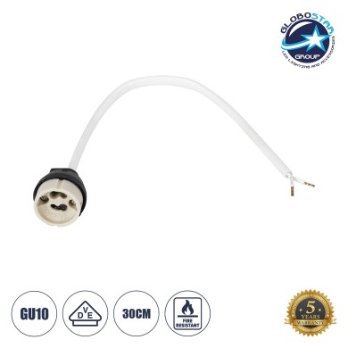 GloboStar® LAMPHOLDER 60499 Ντουί GU10 Πορσελάνης με 30cm VDE Καλώδιο & Anti-Fire Protection High Resistance Tube - ᐊVDEᐅ Certified - IP20 - Φ3.5 x Μ32cm - 5 Years Warranty
