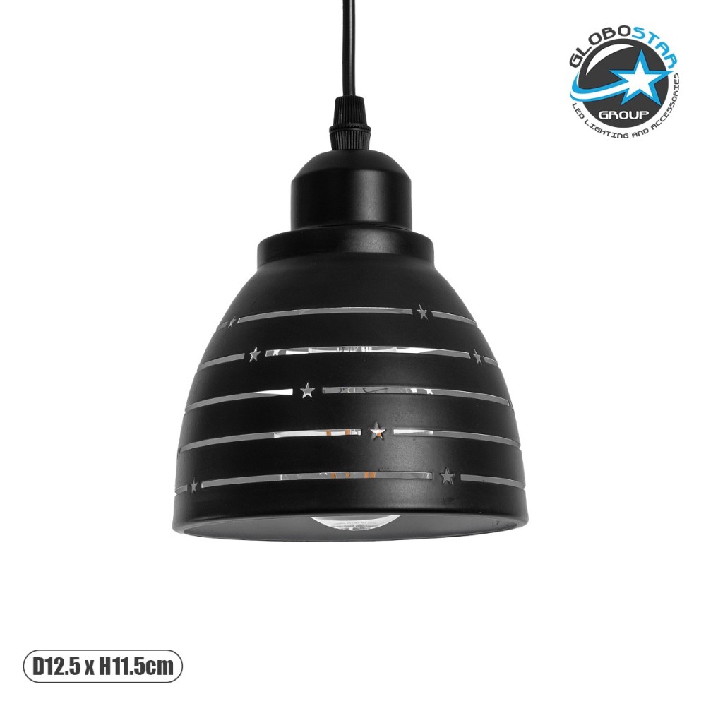 GLOBOSTAR® COOLIE 01483 Μοντέρνο Κρεμαστό Φωτιστικό Οροφής με Ντουί 1 x E27 AC 220-240V IP20 - Μαύρο & Ασημί - Μ12.5 x Π12.5 x Υ11.5cm