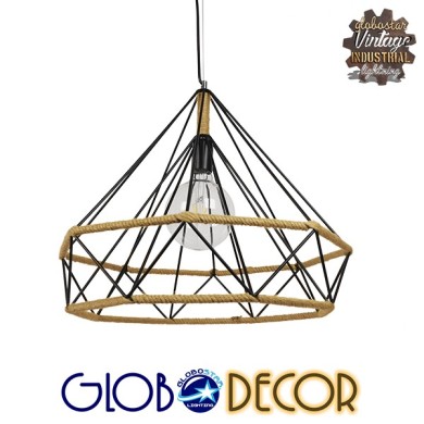 GLOBOSTAR® FLUTED 01422 Vintage Κρεμαστό Φωτιστικό Οροφής με Ντουί 1 x E27 AC 220-240V IP20 - Μαύρο & Μπεζ - Μ50 x Π50 x Y44cm