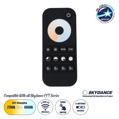 GloboStar® 71566 RT2 SKYDANCE Ασύρματο Χειριστήριο Αφής RF 2.4Ghz 1 Group για όλα τα CCT SKYDANCE Controller DC 3V 2 x AAA - IP20 Μαύρο Μ12.2 x Π5.3 x Υ1.7cm - 5 Years Warranty
