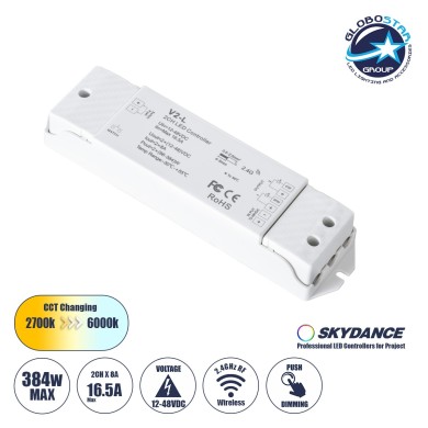 GloboStar® 71565 V2-L SKYDANCE DC RF 2.4Ghz Dimmer High Speed Controller & Push Dimming 2 Κανάλια DC 12-48V 2 x 8A 384W - Max 16.5A 384W - IP20 Μ17.5 x Π4.5 x Υ2.5cm - 5 Years Warranty