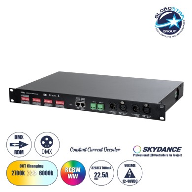 GloboStar® 71570 D32C SKYDANCE DC DMX & RDM Dimmer High Speed Controller - Constant Current Decoder 32 Καναλιών DC 12-48V 32 x 700mA 34W - Max 22.5A 1075W - IP20 Μ48 x Π26 x Υ5cm - 5 Years Warranty