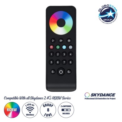 GloboStar® 71574 RS8 SKYDANCE Ασύρματο Χειριστήριο Αφής RF 2.4Ghz 8 Group για όλα τα RGB-RGBW SKYDANCE Controller DC 3V 2 x AAA - IP20 Μαύρο Μ14 x Π5 x Υ1.9cm - 5 Years Warranty