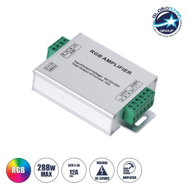 GloboStar® 73392 DC Power & Signal High Speed Amplifier Ενισχυτής Ισχύος & Σήματος Υψηλών Ταχυτήτων 3 Καναλιών DC 12-24V 3 x 4A 96W - Max 12A 288W - IP20 RGB Μ10.5 x Π6.5 x Υ2.5cm - 2 Years Warranty