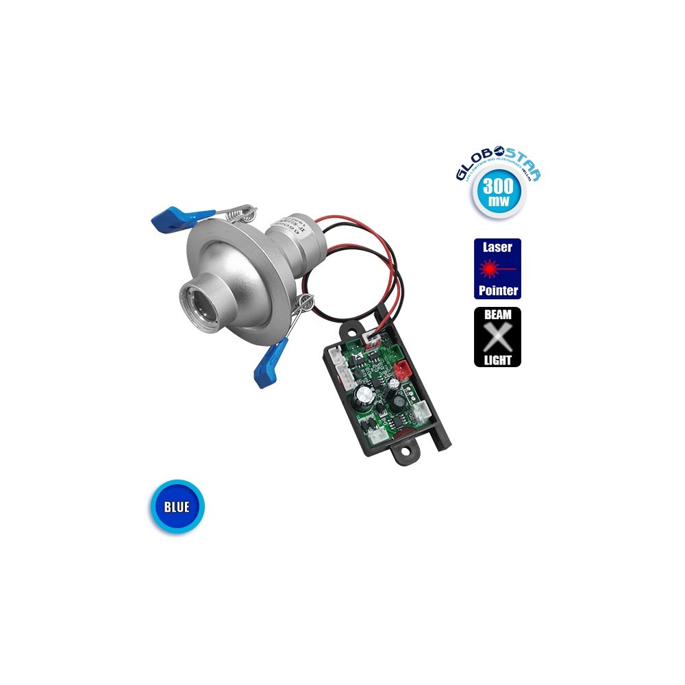 Επαγγελματικό Χωνευτό Προβολάκι Laser 2° 300Mw 447Nm Φ7cm 12V Μπλε GloboStar 51140
