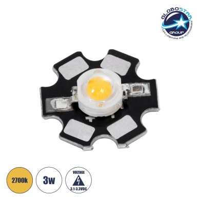 GLOBOSTAR® STARCHIP 73744 High Power Star LED 3W 240lm 90° DC 3.2V IP20 Θερμό Λευκό 2700K Dimmable - Sanan Chip - Μ2 x Π2 x Υ0.6cm - 2 Χρόνια Εγγύηση
