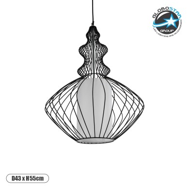GLOBOSTAR® LILY 01558 Vintage Κρεμαστό Φωτιστικό Οροφής με Ντουί 1 x E27 AC 220-240V IP20 - Μαύρο & Λευκό - Μ43 x Π43 x Υ55cm