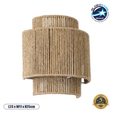 GLOBOSTAR® MABANA 02322 Boho Φωτιστικό Τοίχου - Απλίκα με Ντουί 1 x E27 AC 220-240V IP20 - Μπεζ - Μ23 x Π11 x Υ25cm