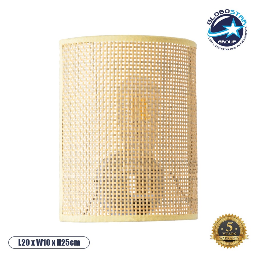 GLOBOSTAR® SAOTOME 02321 Boho Φωτιστικό Τοίχου - Απλίκα με Ντουί 1 x E27 AC 220-240V IP20 - Μπεζ - Μ20 x Π10 x Υ25cm