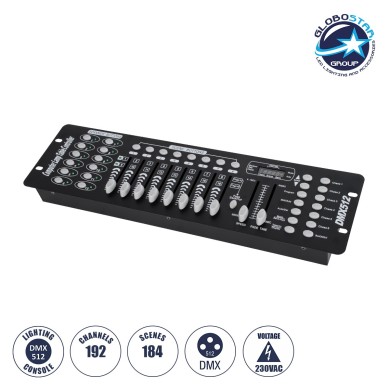 GLOBOSTAR® DMXCONSOLE 73493 DMX Master Κονσόλα Φωτισμού με 192 Κανάλια AC 220-240V IP20 - DMX512 - Μ48 x Π13.5 x Υ7cm - 2 Χρόνια Εγγύηση