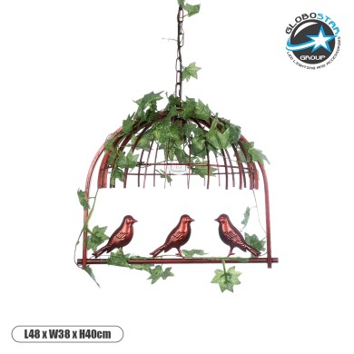 GLOBOSTAR® NEST 01642 Vintage Κρεμαστό Φωτιστικό Οροφής με Ντουί 1 x E27 AC 220-240V IP20 - Χάλκινο & Πράσινο - Μ48 x Π38 x Y40cm